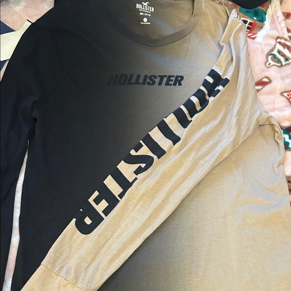 Hollister Black and Cream Gradient Long Sleeve